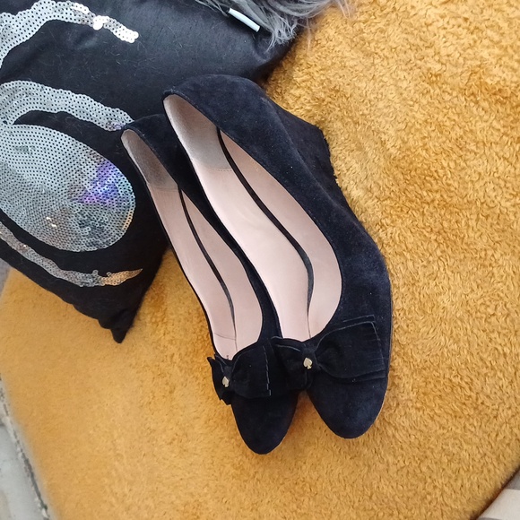 🔥🔥🔥Kate Spade New York Whitlee suede black bow wedge slip ons 10.5 - Picture 13 of 16